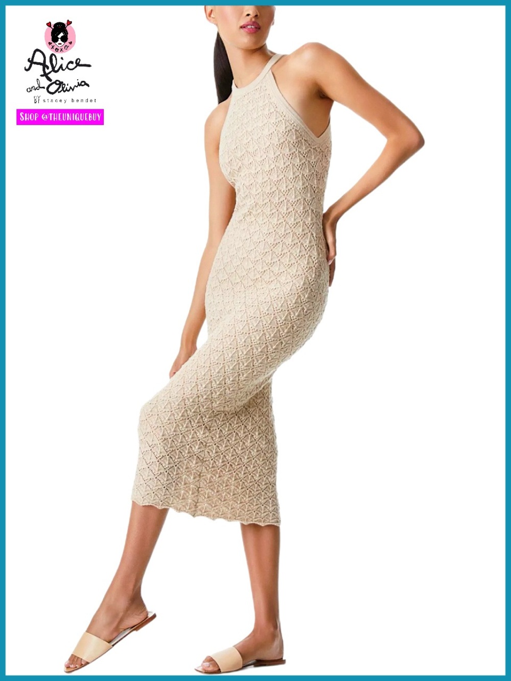 Alice + Olivia Lulu Wool Blend Halter Knitted Midi Dress - Picture 1 of 16